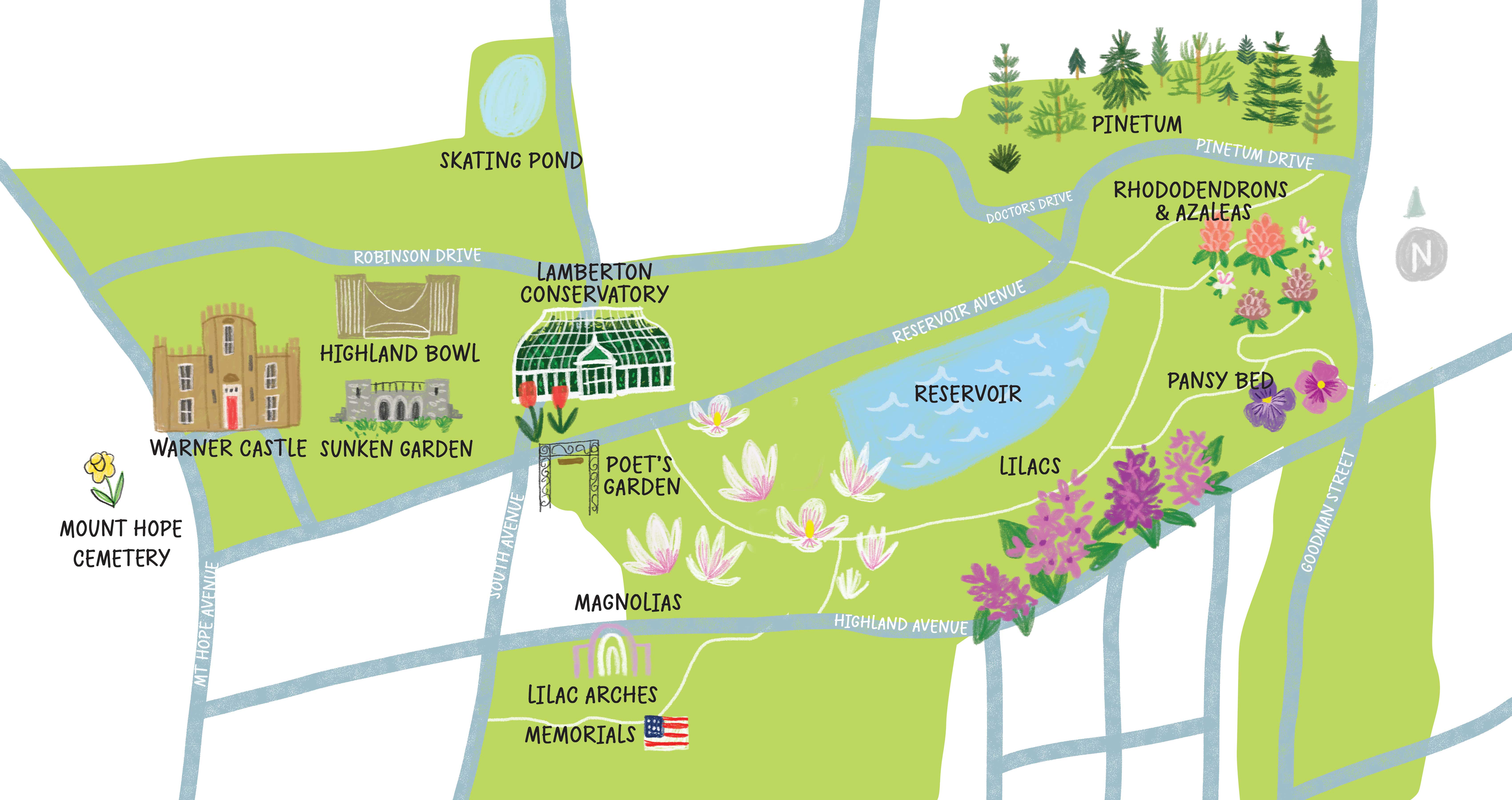 Highland Park map illustrated by Sarah Wisbey