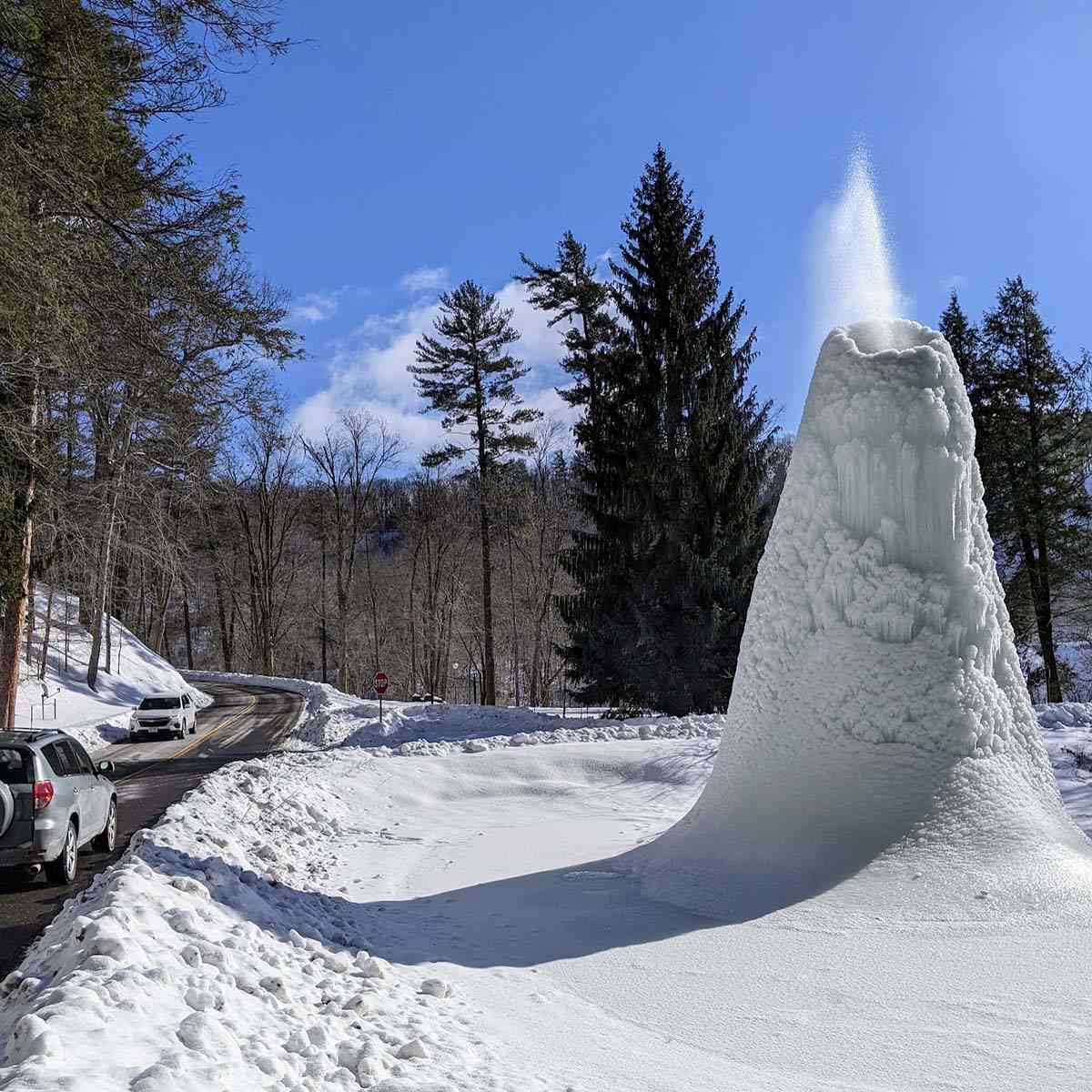 Ice volcano beside the Glen Iris Inn at Letchworth State Park