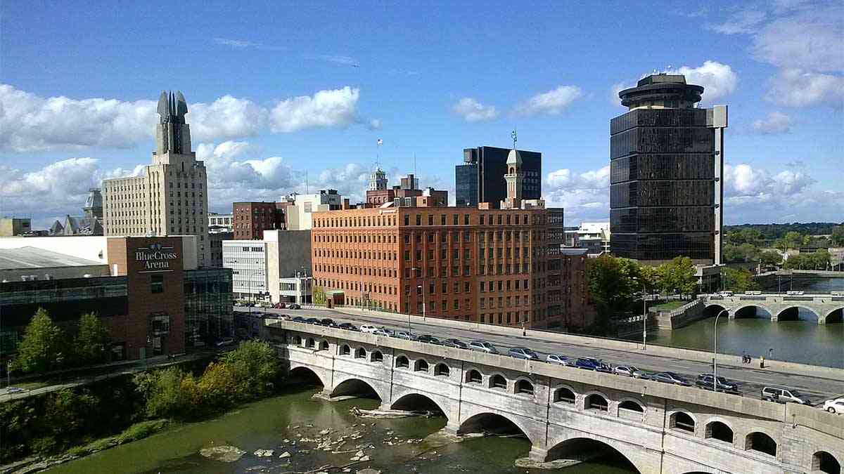 Rochester NY river skyline view cover